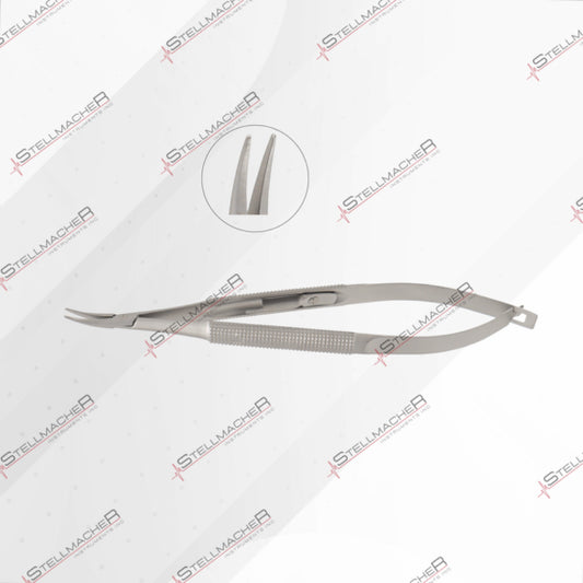 Barraquer, Micro-Needle holder, curved, standard model, 1.0 x 10 mm, with lock, overall length 12 cm