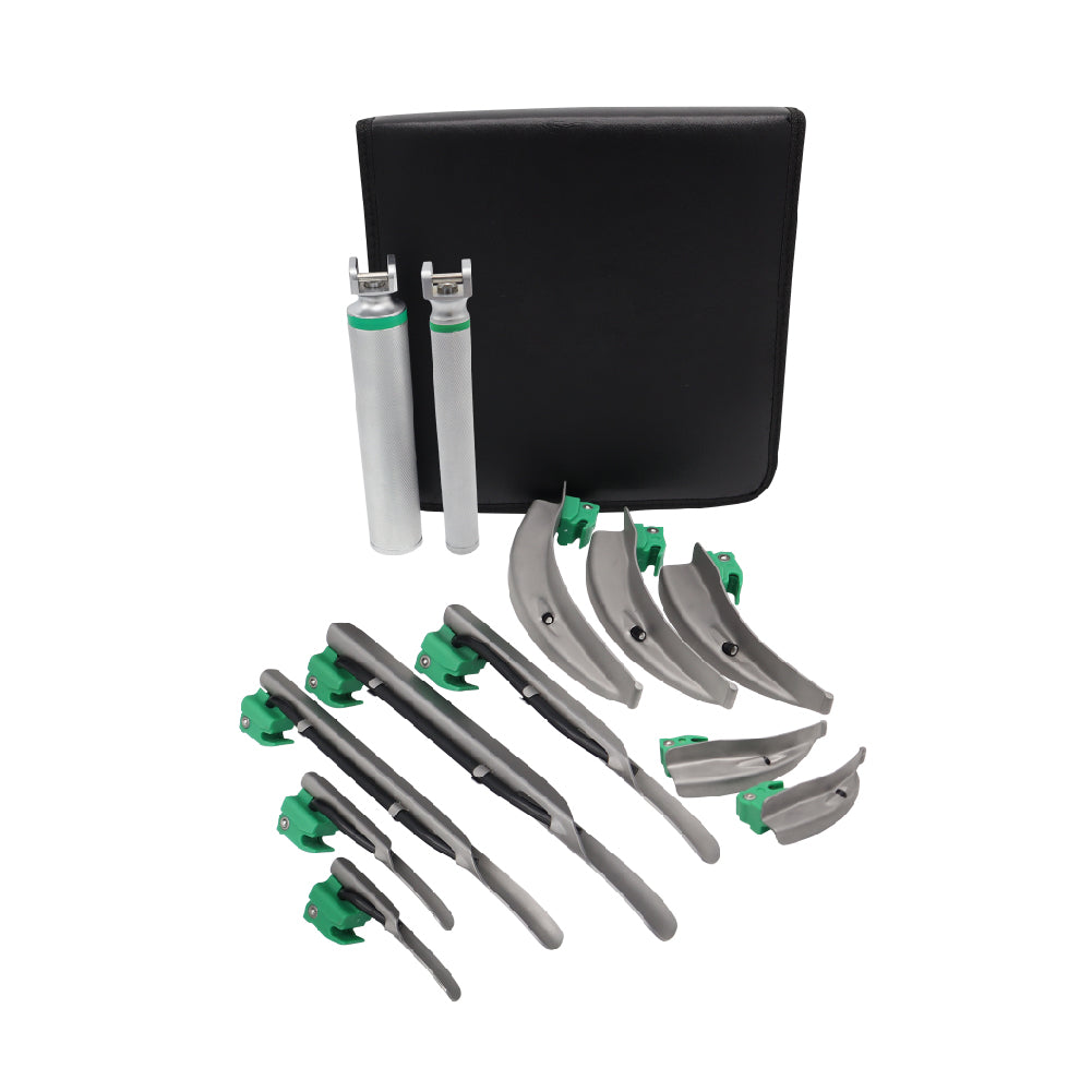 Fiber Optic Reusable Laryngoscope Sets Single use (Macintosh + Miller) Blades + 2 Reusable Handles – Set Of 12