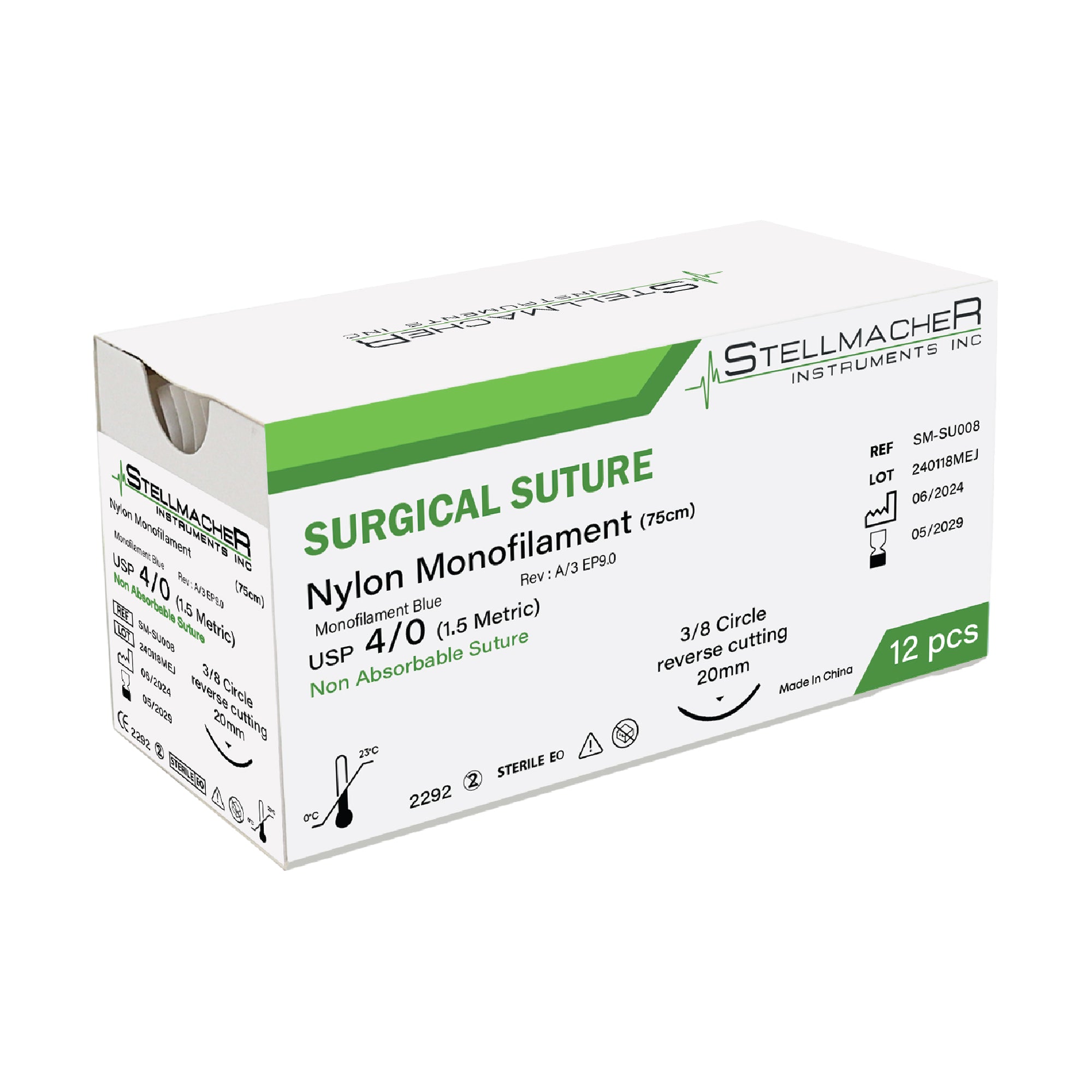       Nylon Suture Thread Kit 4/0 - Pack of 12