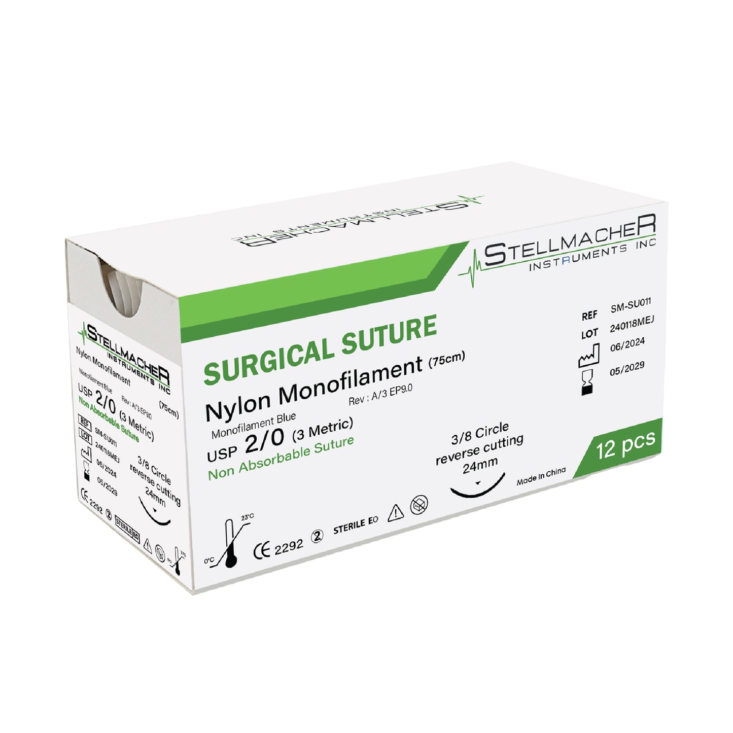 Nylon Suture Thread Kit 2/0 – Pack of 12