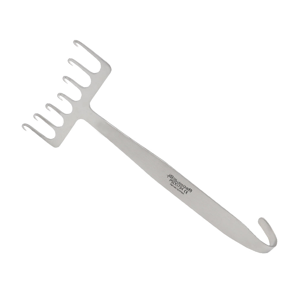 Coronal Brow Lift Retractor - 7 prongs, 5 offset prongs, blade width 70 mm, length 18 cm