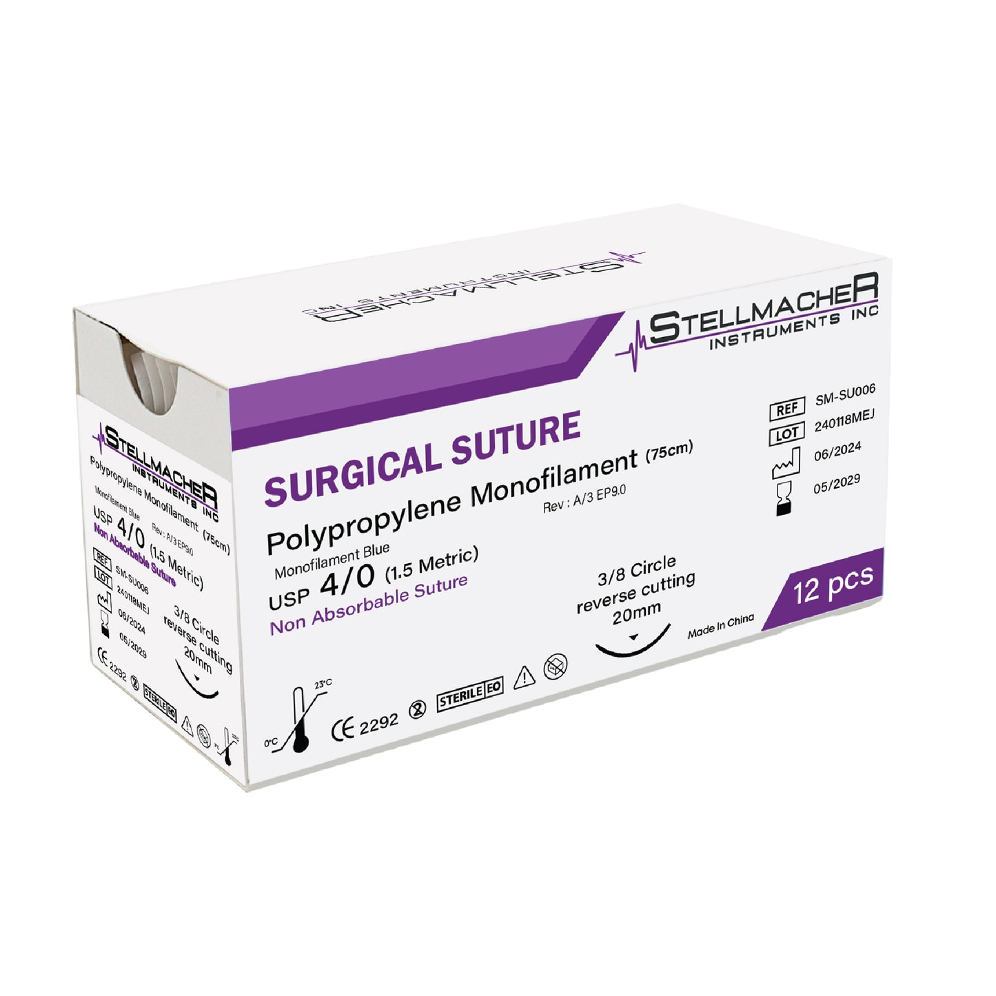 Polypropylene Suture Thread Kit 4/0 - Pack of 12