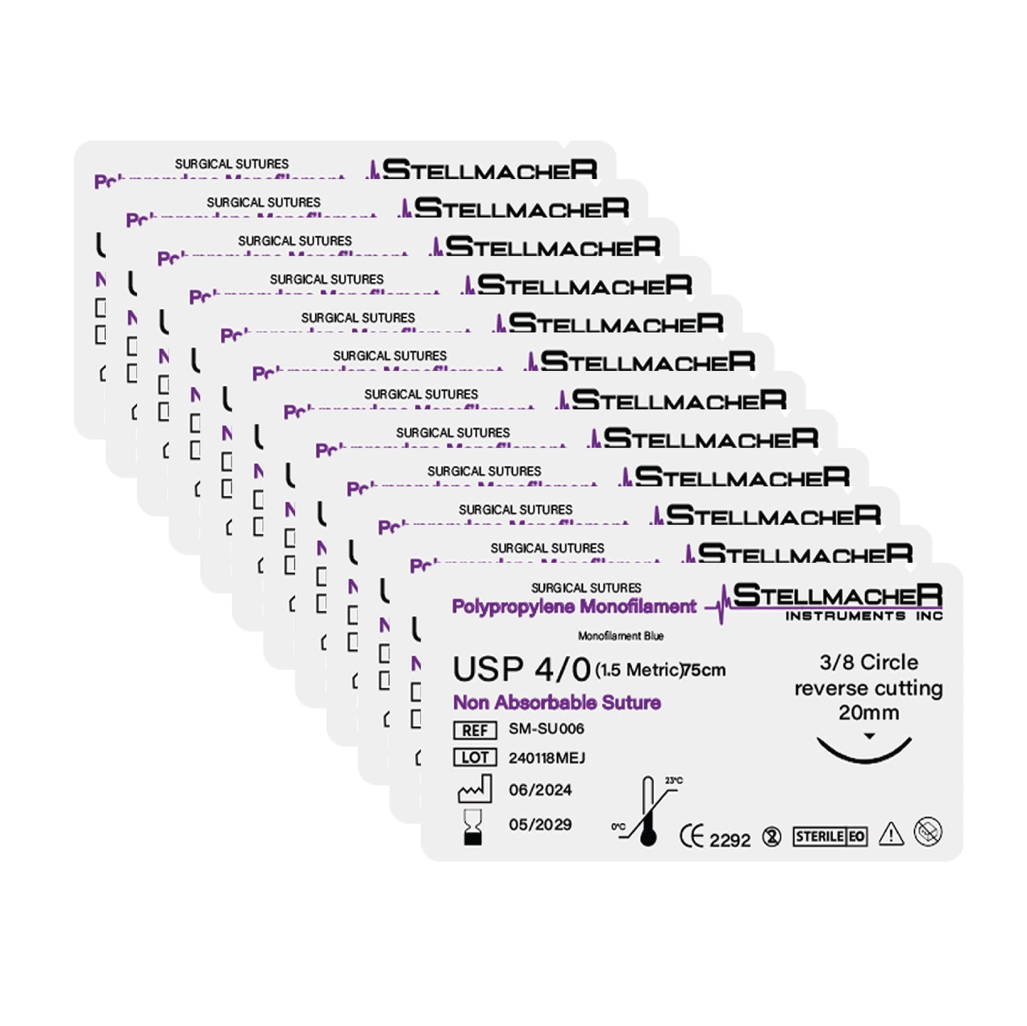 Polypropylene Suture Thread Kit 4/0 - Pack of 12