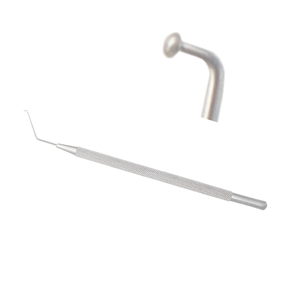 Mushroom Nucleus Manipulator, 0.65 mm, hemi-Ball Tip, Angled, Overall Length 12.5 cm