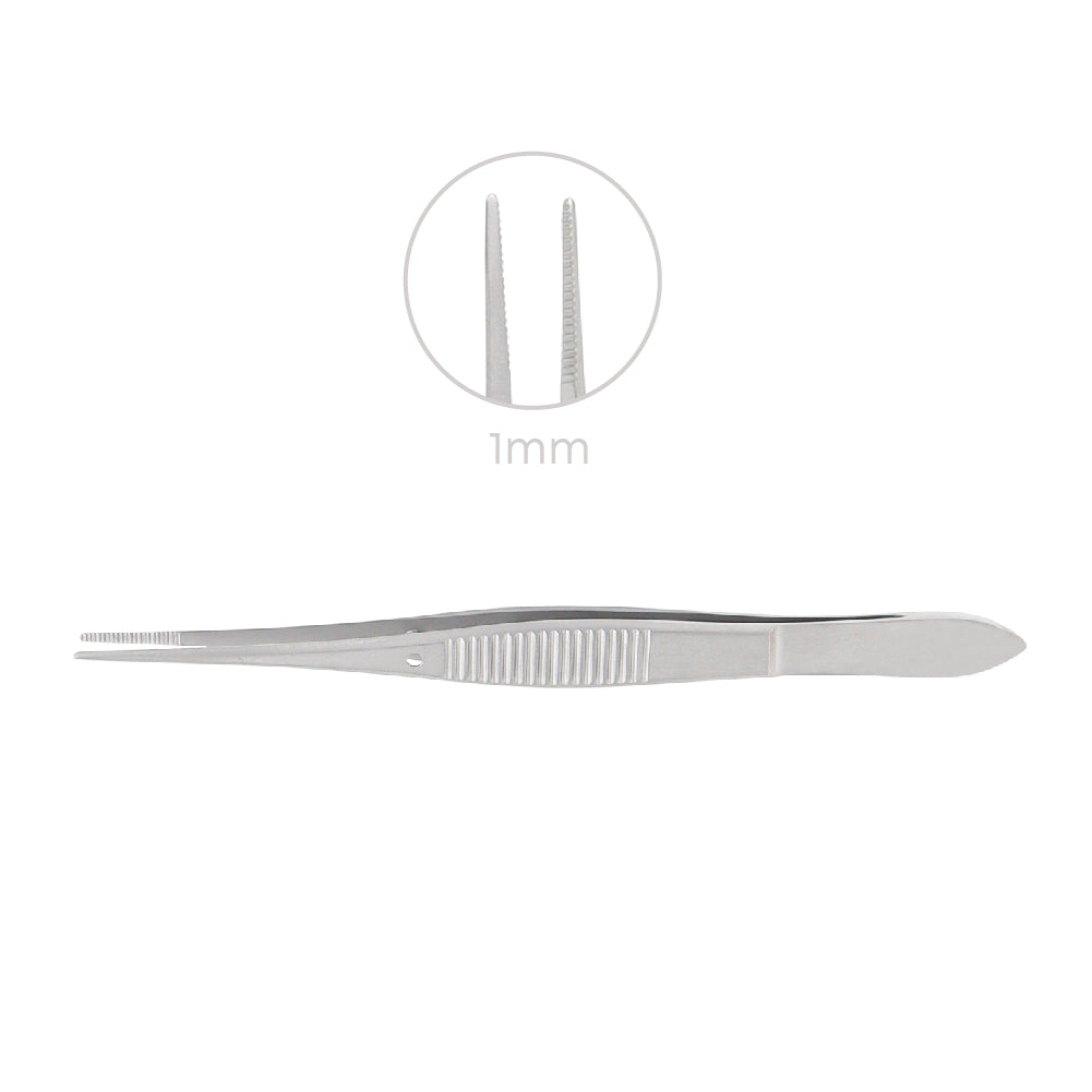 Iris Forceps, Straight, 1 mm, Serrated, Overall Length 10.5 cm