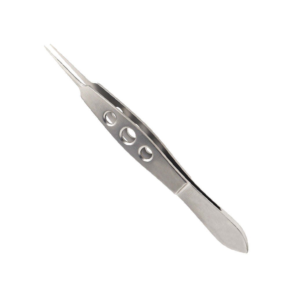 Micro Iris Forceps, With Tying Platform, toothed, 1 x 2 teeth, 0.40 mm, overall length 10.5 cm