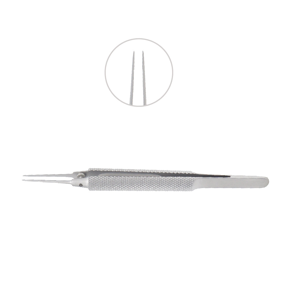 Tennant Tying Forceps, straight, with guide pin, delicate smooth jaws, 0.5 x 6 mm tying platform, 11 cm