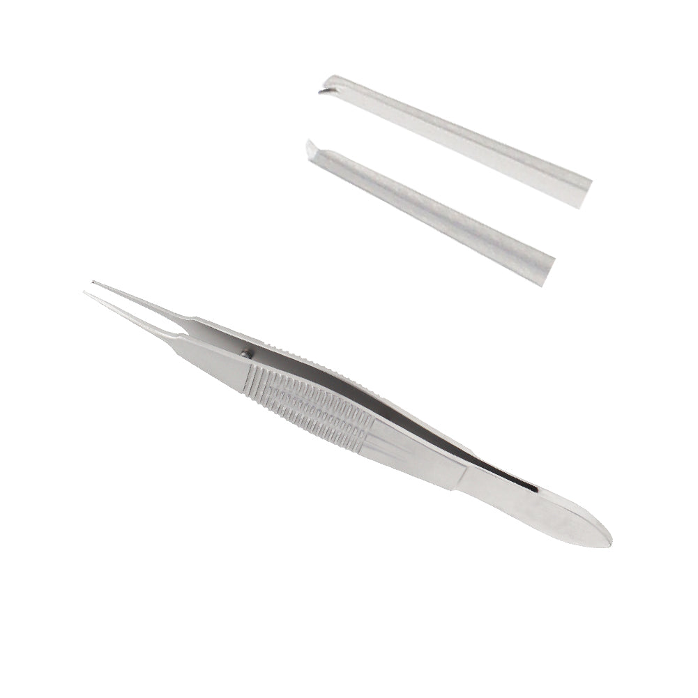 Castroviejo Suture Forceps, 1 x 2 teeth, 0.3mm, wide handle, overall length 11.5 cm