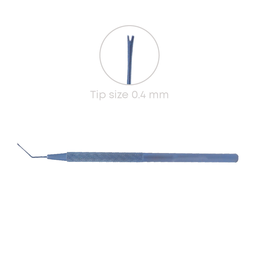 Graefe Nucleus Rotator, Y-Diallor tip, angled, 0.4 mm, overall length 12.5 cm Titanium