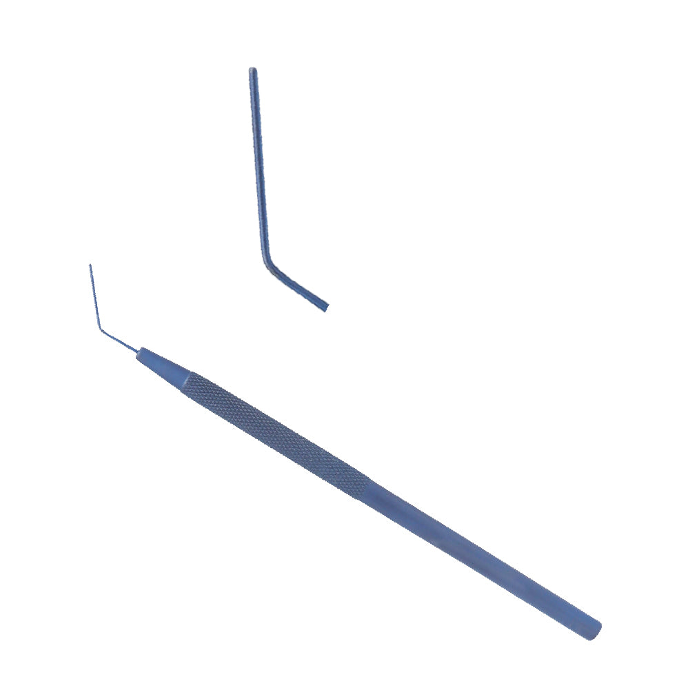 Lens Round Spatula, 0.5 mm, Angled, Blunt, overall length 12.5 cm, Titanium