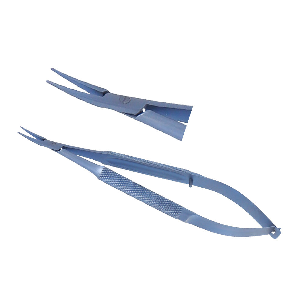 Barraquer, Micro Needle holder, curved, without lock, overall length 12 cm, Titanium