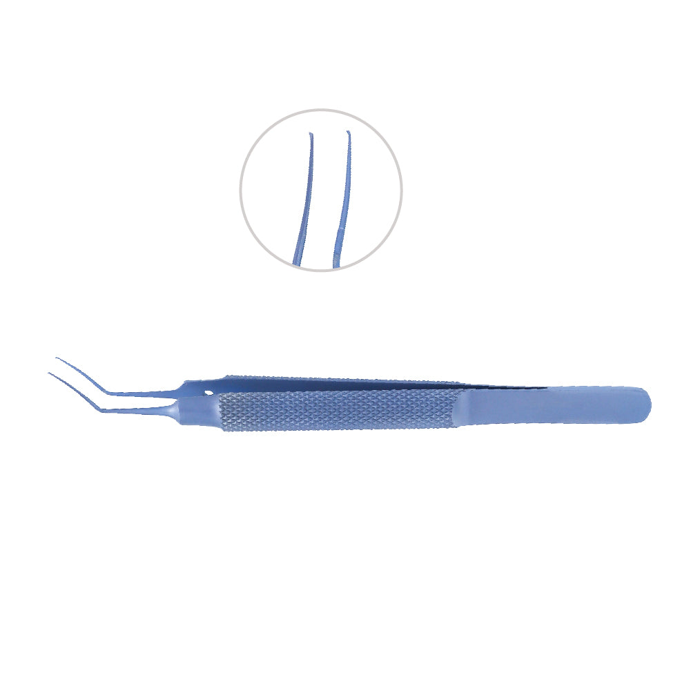 Utrata Capsulorhexis Forceps, Angled Curved, Round Handle overall length 11.5cm Titanium