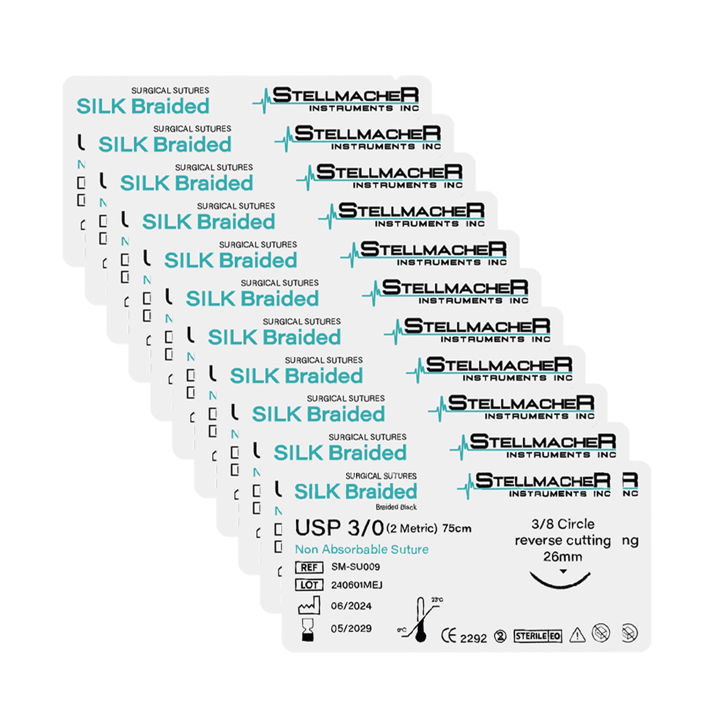 Silk Braided Suture Thread Kit 3/0 - Pack of 12