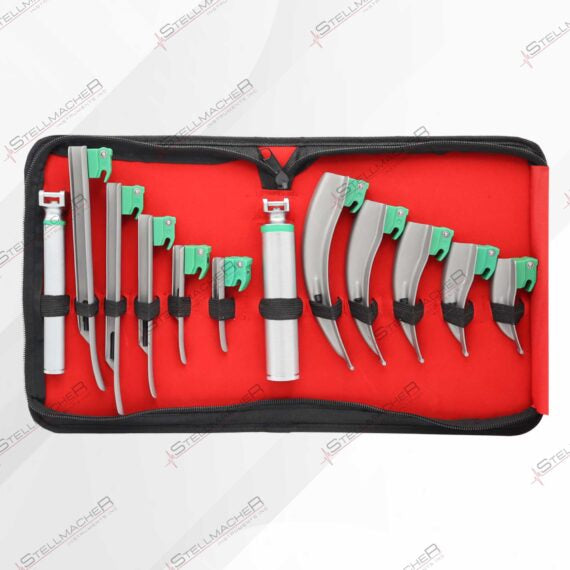Lot De 10 Lames Et Poignées De Laryngoscope Macintosh à Fibres Optiques - Neuf, Acier Inox Allemand