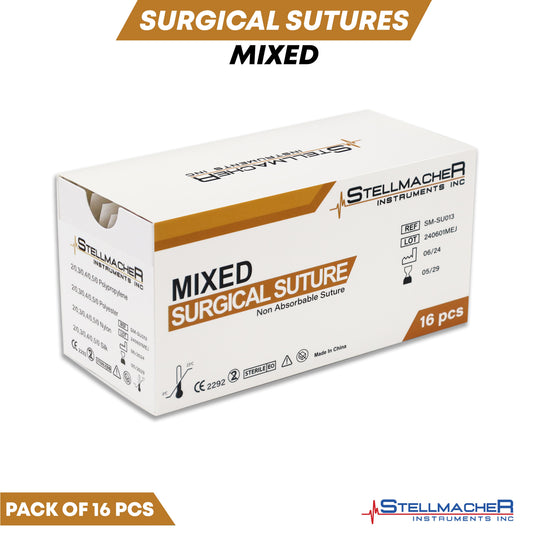 Mixed Surgical Sutures with Needle – 16 Pcs Non-Absorbable Training Threads