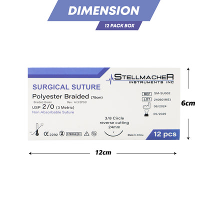 Polyester Braided Sutures USP 2/0 – 12 Pcs Non-Absorbable with Needle