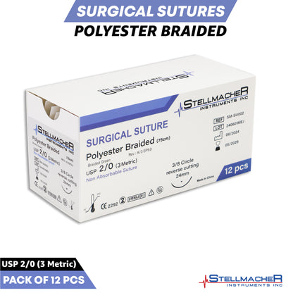 Polyester Braided Sutures USP 2/0 – 12 Pcs Non-Absorbable with Needle
