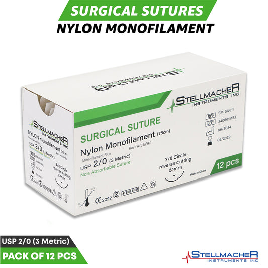 Nylon Monofilament Sutures USP 2/0 – 12 Pcs Non-Absorbable with Needle