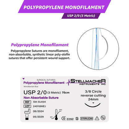 Polypropylene Surgical Sutures USP 2/0 – 12 Pcs Non-Absorbable