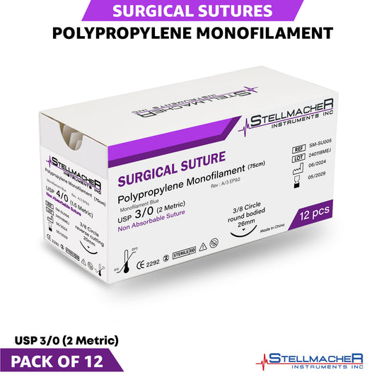Polypropylene Surgical Sutures USP 3/0 – 12 Pcs Non-Absorbable