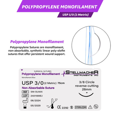 Polypropylene Surgical Sutures USP 3/0 – 12 Pcs Non-Absorbable