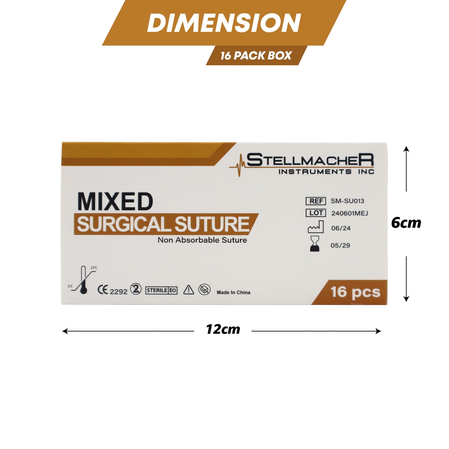 Mixed Surgical Sutures with Needle – 16 Pcs Non-Absorbable Training Threads