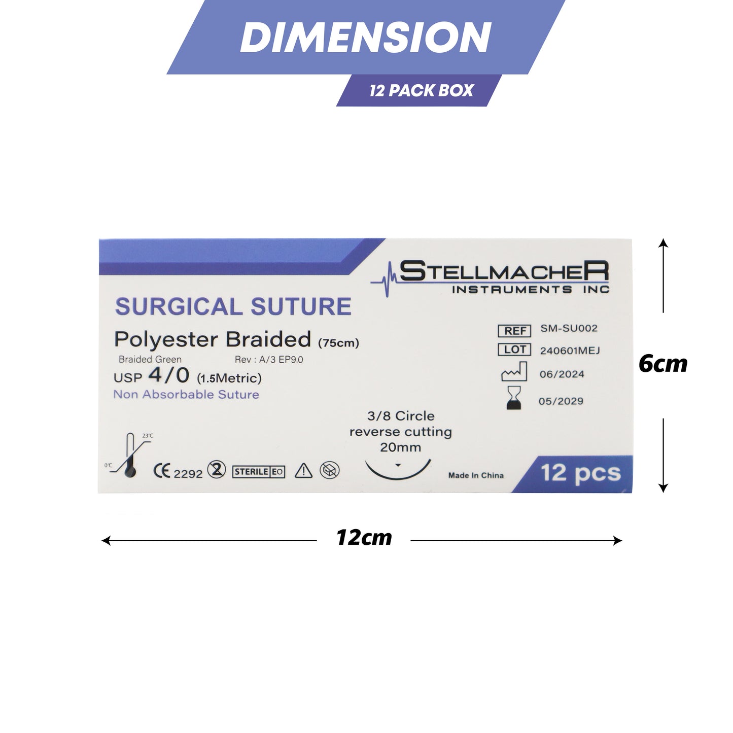 Polyester Braided Sutures USP 4/0 – 12 Pcs Non-Absorbable with Needle