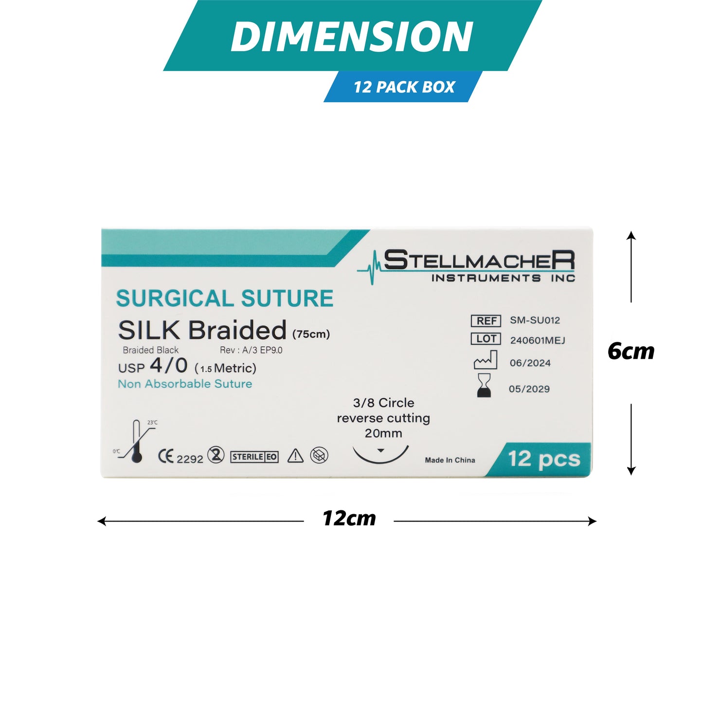 Silk Braided Suture 4/0 with Reverse Cutting Needle – 12 Pcs Surgical Training Sutures