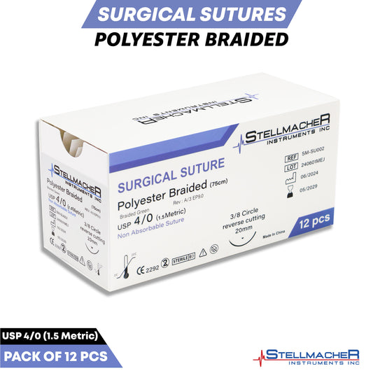 Polyester Braided Sutures USP 4/0 – 12 Pcs Non-Absorbable with Needle
