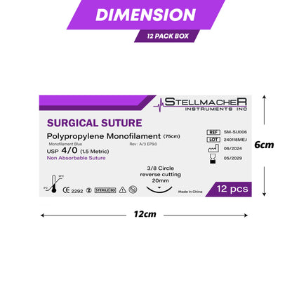 Polypropylene Surgical Sutures USP 4/0 – 12 Pcs Non-Absorbable