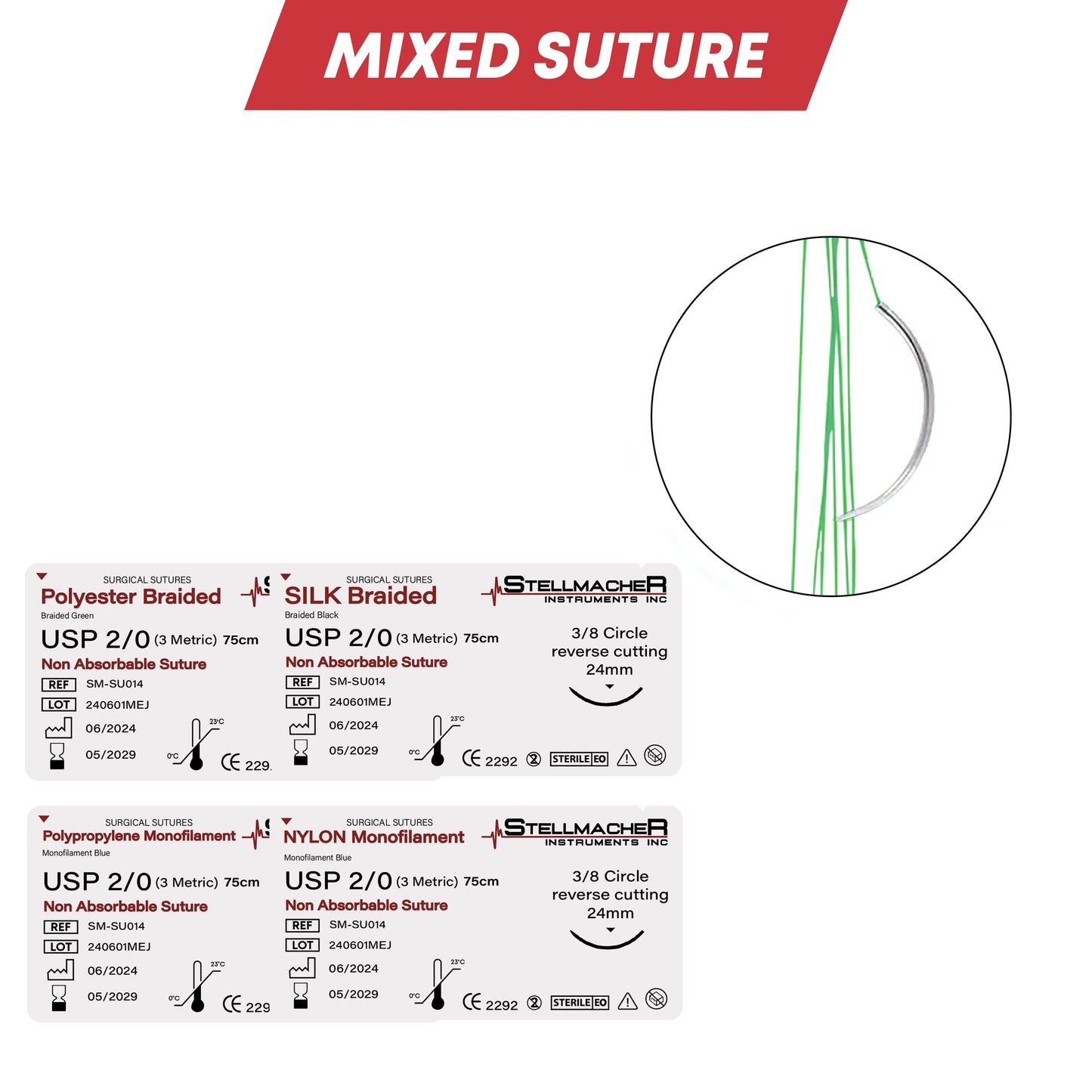 Mixed Surgical Sutures with Needle – 12 Pcs Non-Absorbable Training Threads