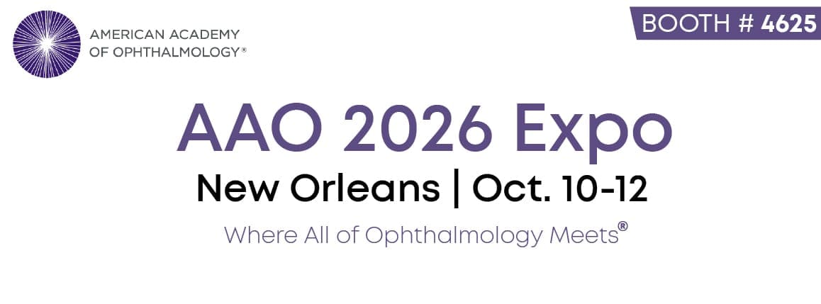 Advertisement for AAO 2026 Expo in New Orleans with event dates and American Academy of Ophthalmology logo.