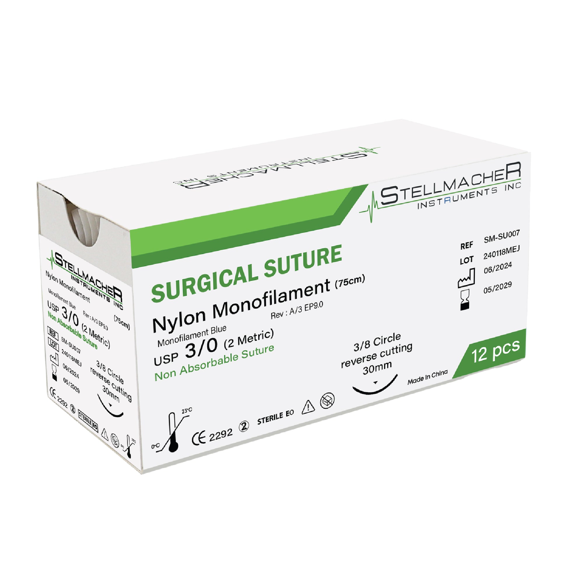 Nylon Suture Thread Kit 3/0 - Pack of 12