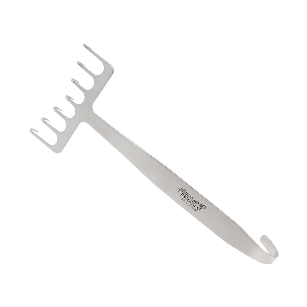 Coronal Brow Lift Retractor - 7 prongs, 5 offset prongs, blade width 70 mm, length 18 cm