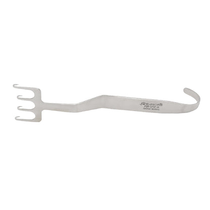 FREEMAN Face-lift retractor - with bent neck, 4 sharp prongs, blade 38 mm, length 18 cm