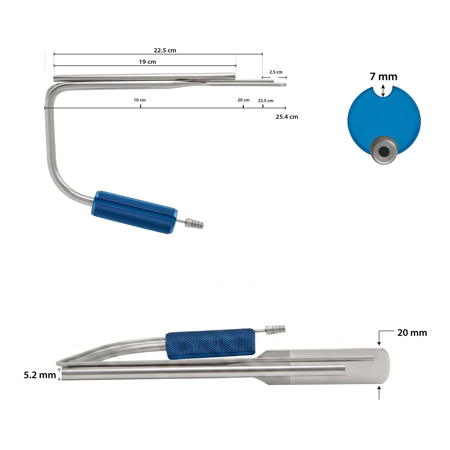 Emory-Style Endoscopic Retractor with Suction – 6mm Scope, 25.4 × 254mm Blade