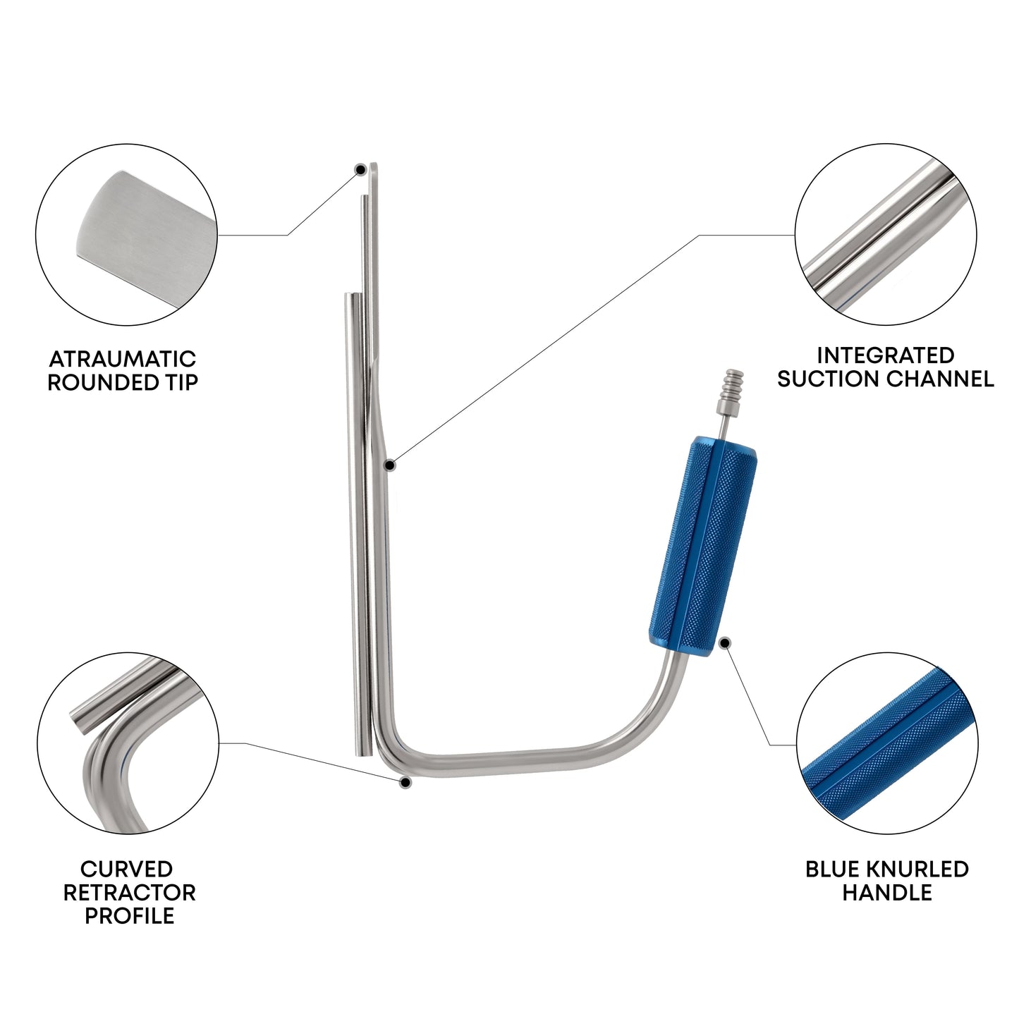 Emory-Style Endoscopic Retractor with Suction – 6mm Scope, 25.4 × 254mm Blade