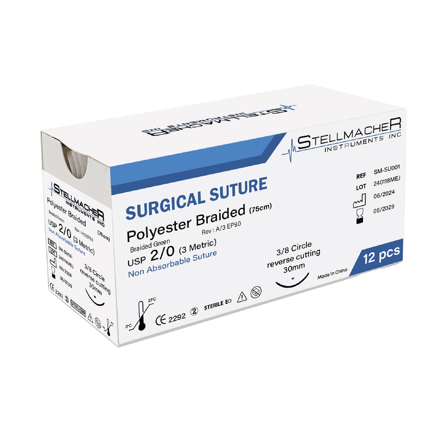 Polyester Suture Thread Kit 2/0 - Pack of 12