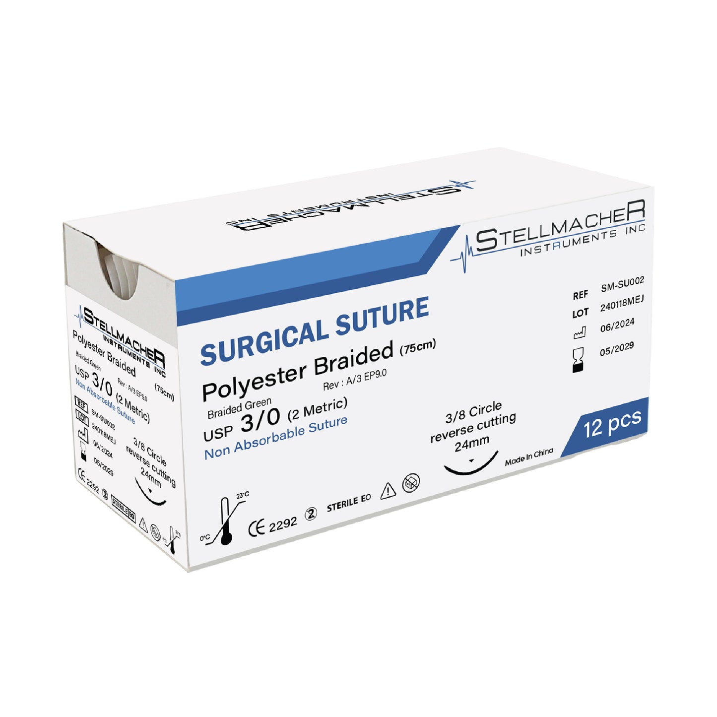 Polyester Suture Thread Kit 3/0 - Pack of 12