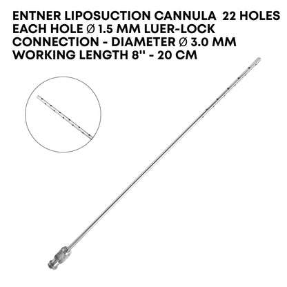 ENTNER Multiport Liposuction Cannula – 22 Holes, Ø3mm × 20cm, Luer-Lock