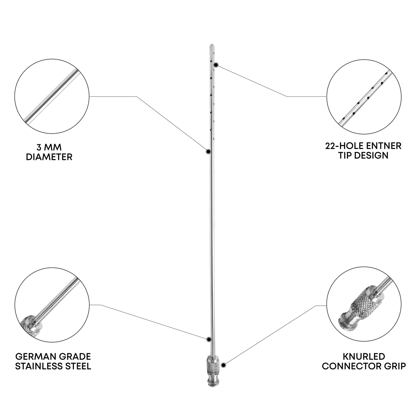 ENTNER Multiport Liposuction Cannula – 22 Holes, Ø3mm × 20cm, Luer-Lock