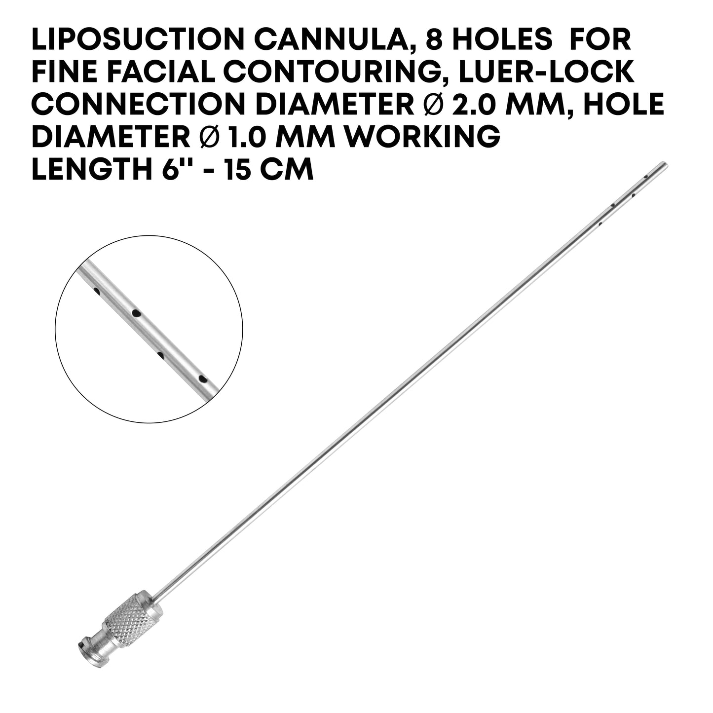 Micro Liposuction Cannula – 8 Holes, Ø2mm × 15cm, Luer-Lock | Facial Contouring