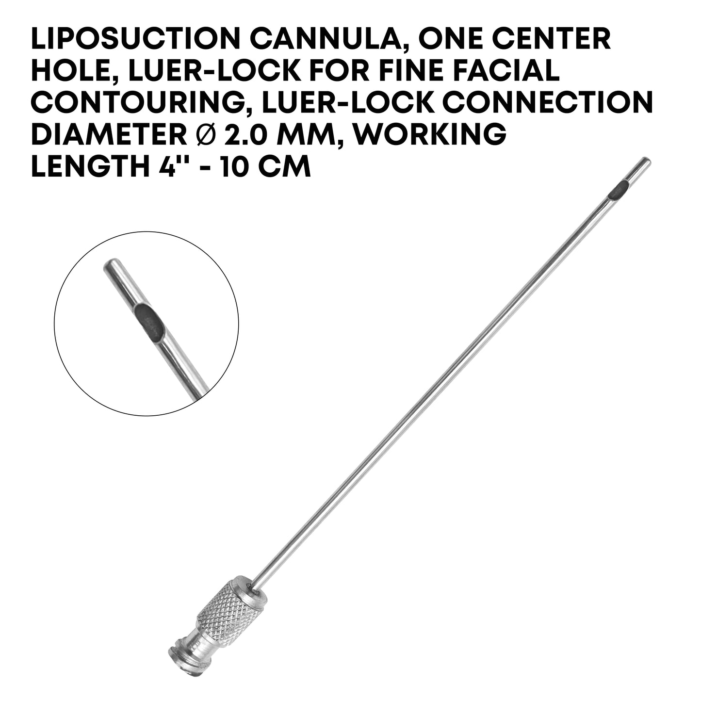 Micro Facial Liposuction Cannula – Single Central Port, Ø2mm × 10cm, Luer-Lock