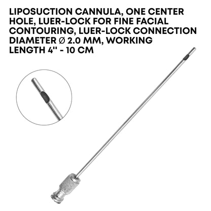 Micro Facial Liposuction Cannula – Single Central Port, Ø2mm × 10cm, Luer-Lock