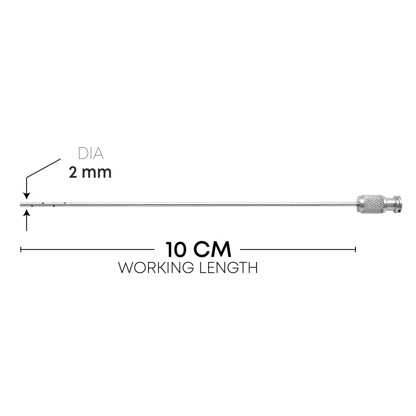 Micro Facial Liposuction Cannula – Single Central Port, Ø2mm × 10cm, Luer-Lock