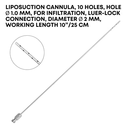 10-Hole Tumescent Infiltration Cannula – Ø2mm × 25cm, Luer-Lock