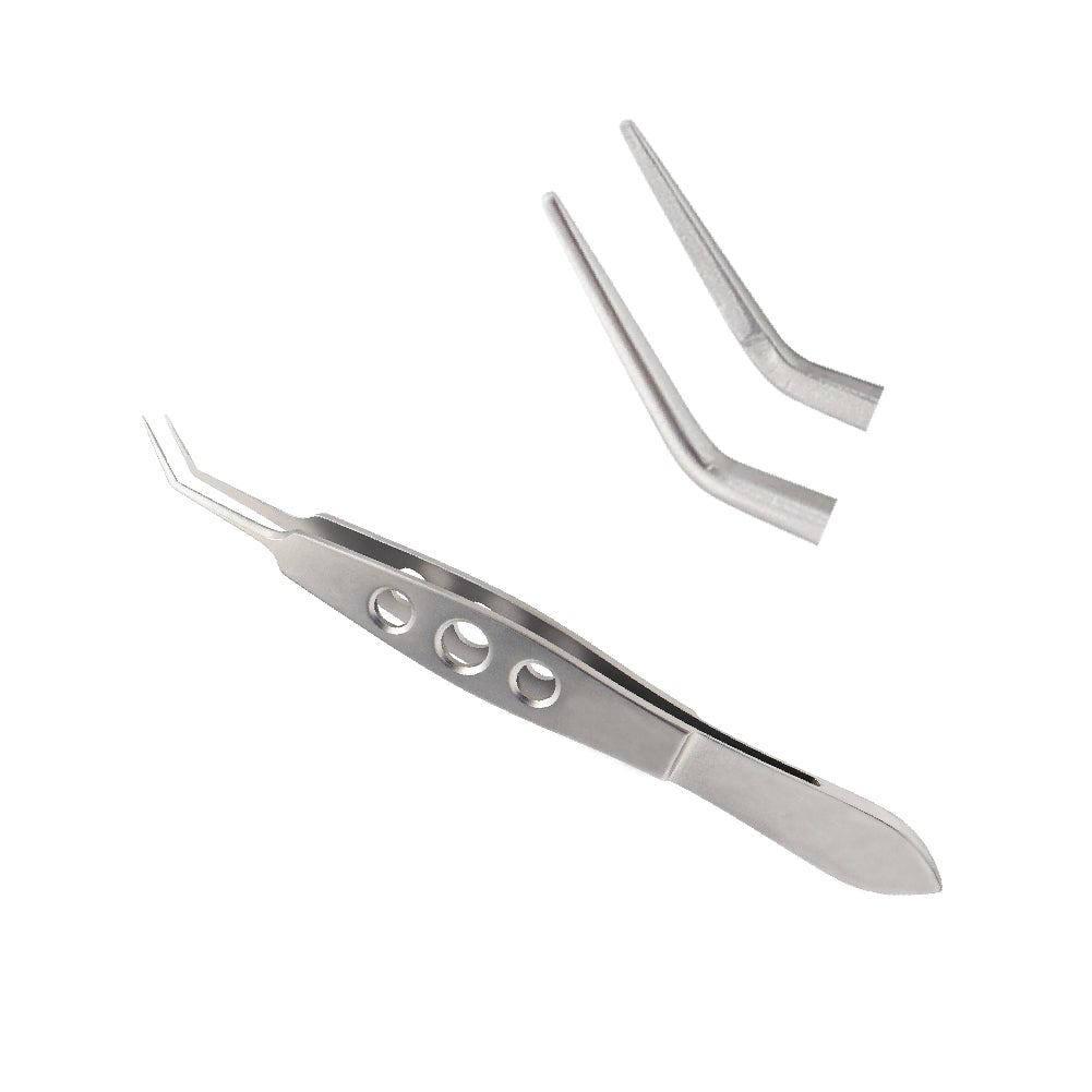 McPherson Lens Holding Ophthalmic forceps, 7.5mm long jaws, angled, very delicate, overall length 10.5cm