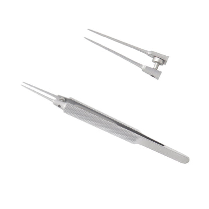 Tennant Tying Forceps, straight, with guide pin, delicate smooth jaws, 0.5 x 6 mm tying platform, 11 cm - Stellmacher Instruments inc.