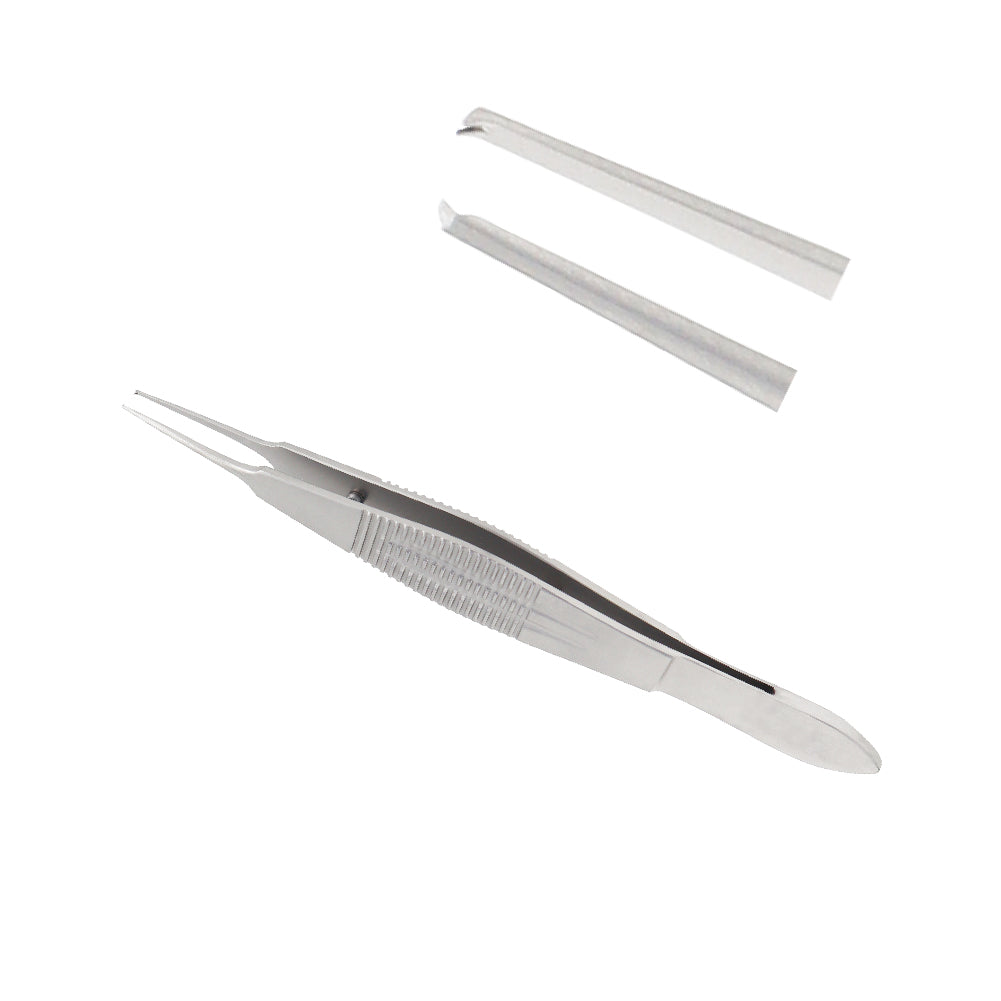 Castroviejo Suture Forceps, 1 x 2 teeth, 0.9mm, wide handle, overall length 11.5 cm - Stellmacher Instruments inc.