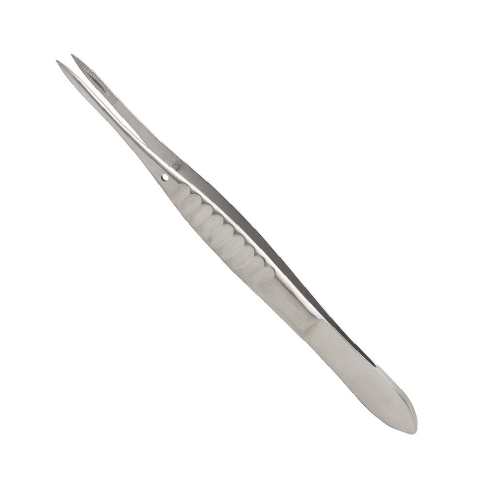 Moorfield Conjunctival forceps with grooved section and flat handle, 0.5 mm, overall length 11 cm